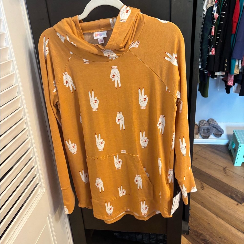 LuLaRoe Mustard Peace Sign Hoodie